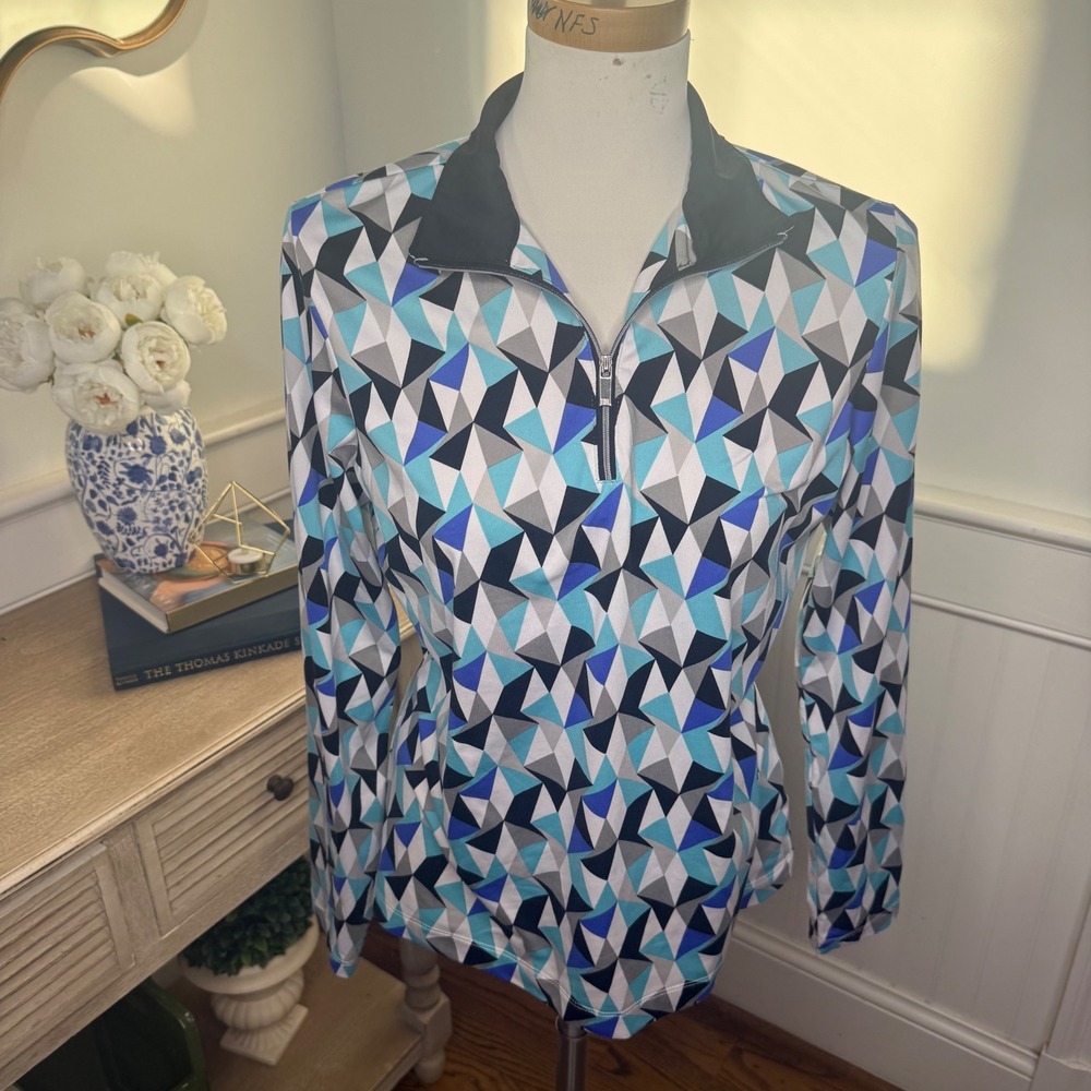 Tail White Label Blue Geometric Prism Quarter Zip Golf Top Medium